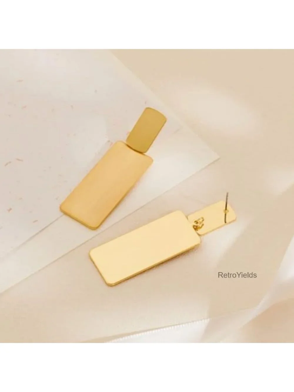 Long Geometric Rectangle Drop Earrings - Hypoallergenic Brass, Matte Brushed